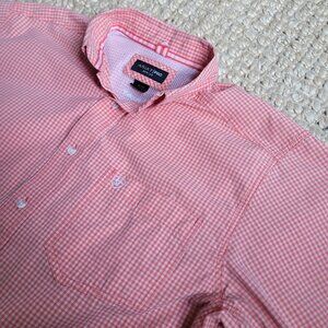 Ariat Pro Series Orange Coral Checkered Shirt Medium Short Sleeve Men Logo